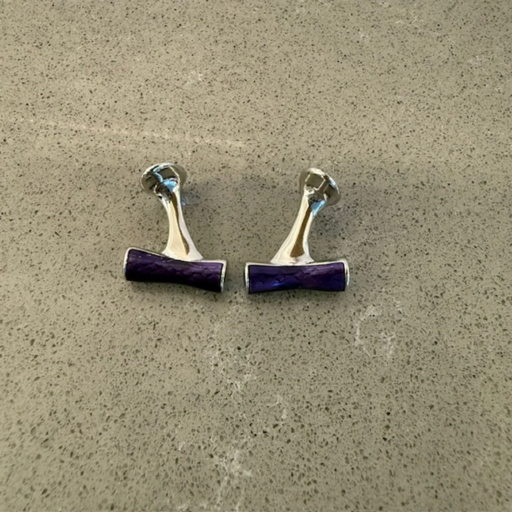 Men's Purple Enamel Bar Silver-Tone Metal Pair Cufflinks -EUC